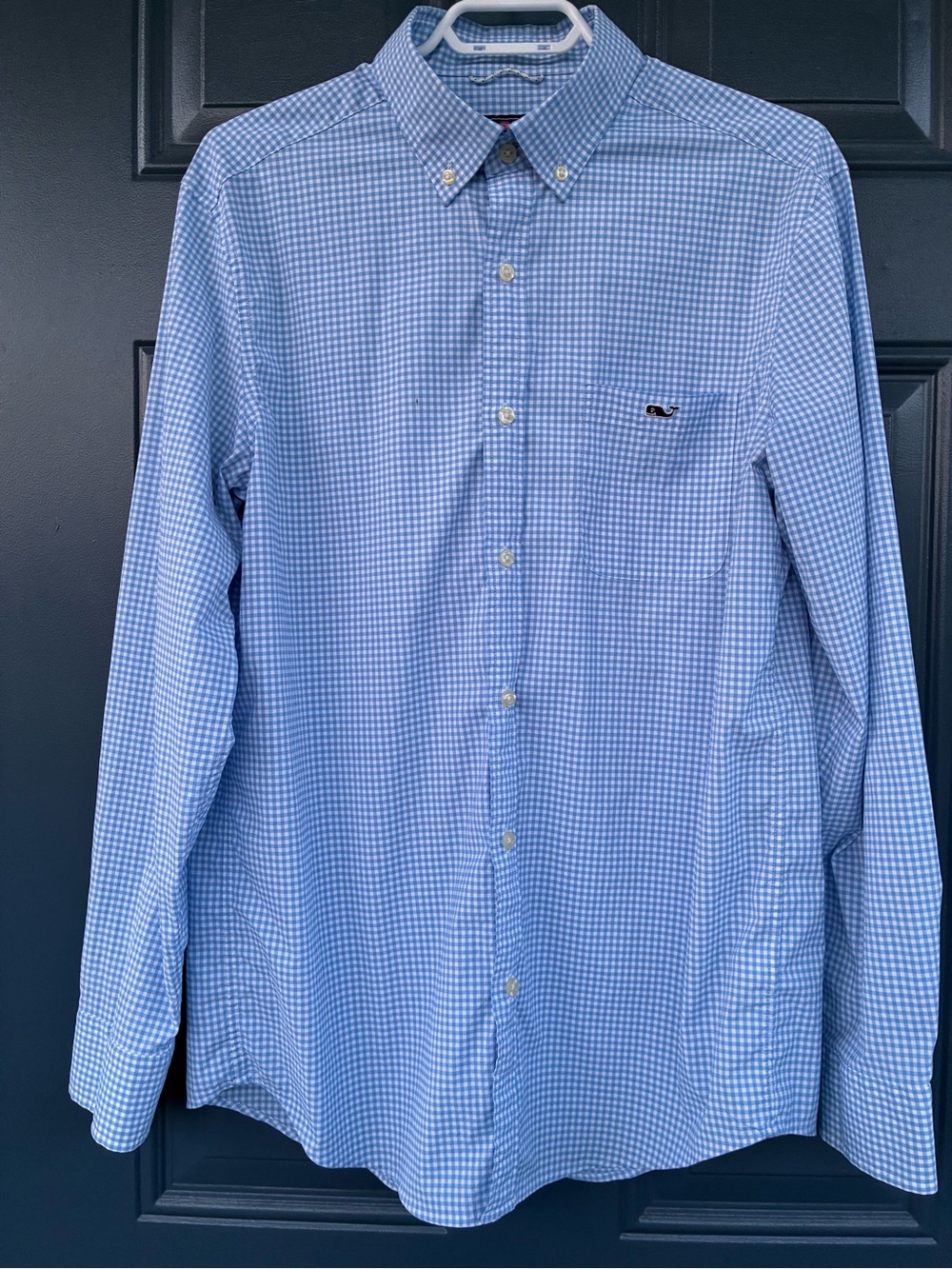 Vineyard Vines Light Blue/White Gingham Tucker Shirt Performance fabric, Size M